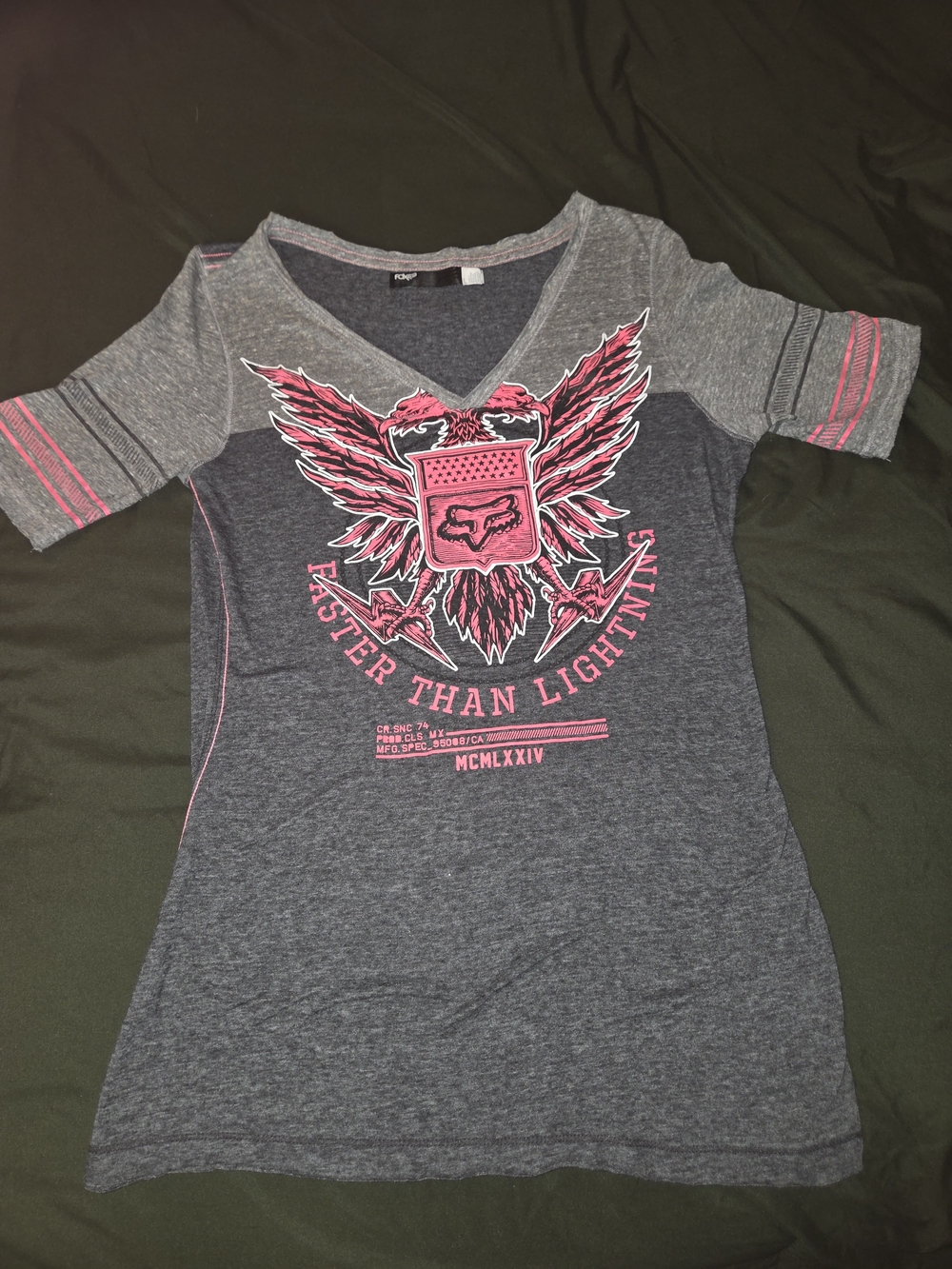 Vintage / Y2k Womens Fox Racing Faster Than Lightning Pink Crest Shirt Large